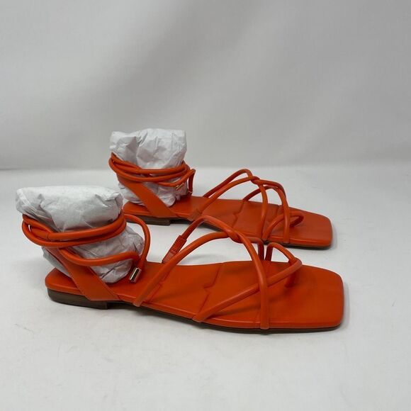 NEW Vince Camuto Alminda Lace Up Sandals 9 Orange Leather Strappy Ankle Wrap - Picture 4 of 10